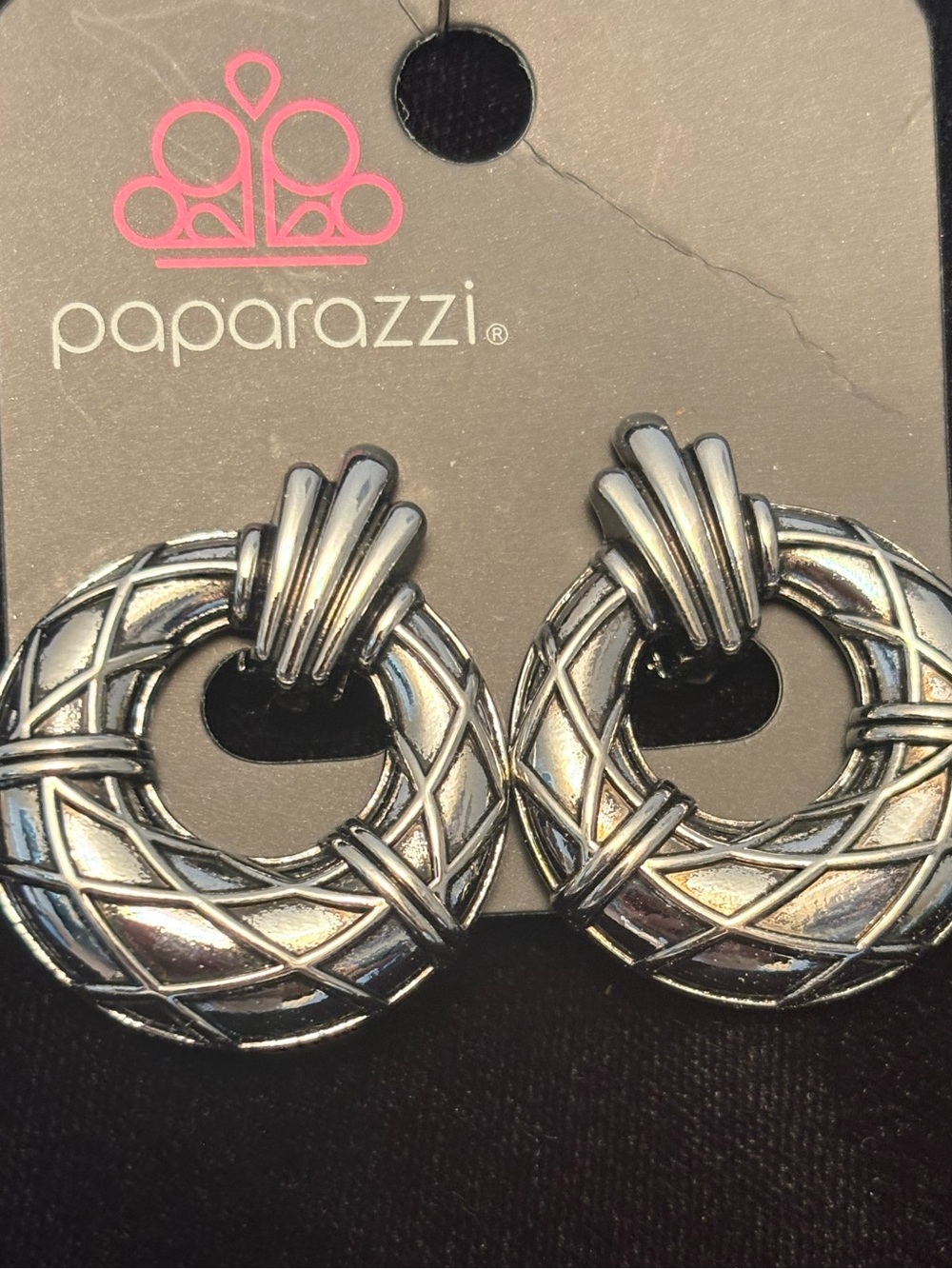 Paparazzi Silver Textured Woven Circle Earrings with clip on backs